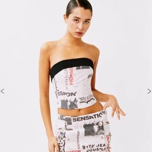 With Jean, newspaper print corset